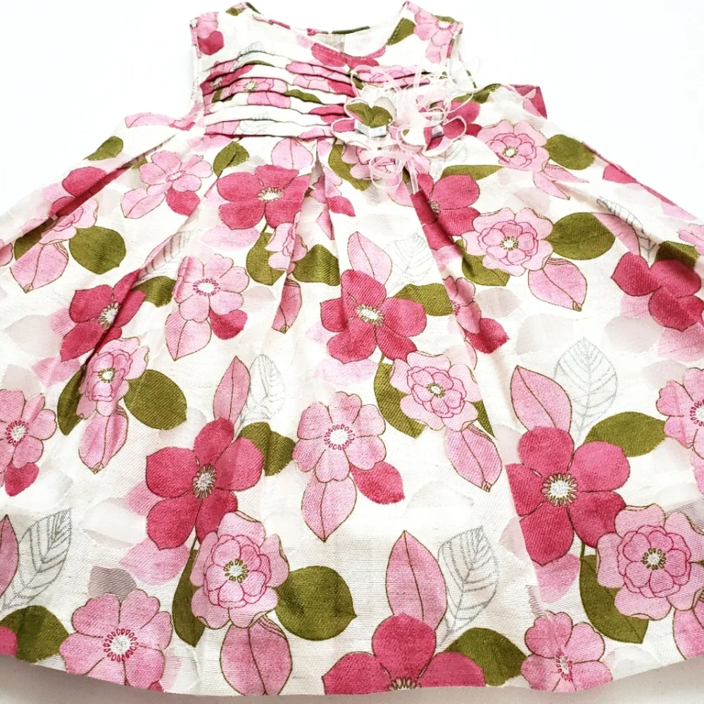 Mayoral Nwot Creme/Pink/Green Floral Puff Sleeve Dress